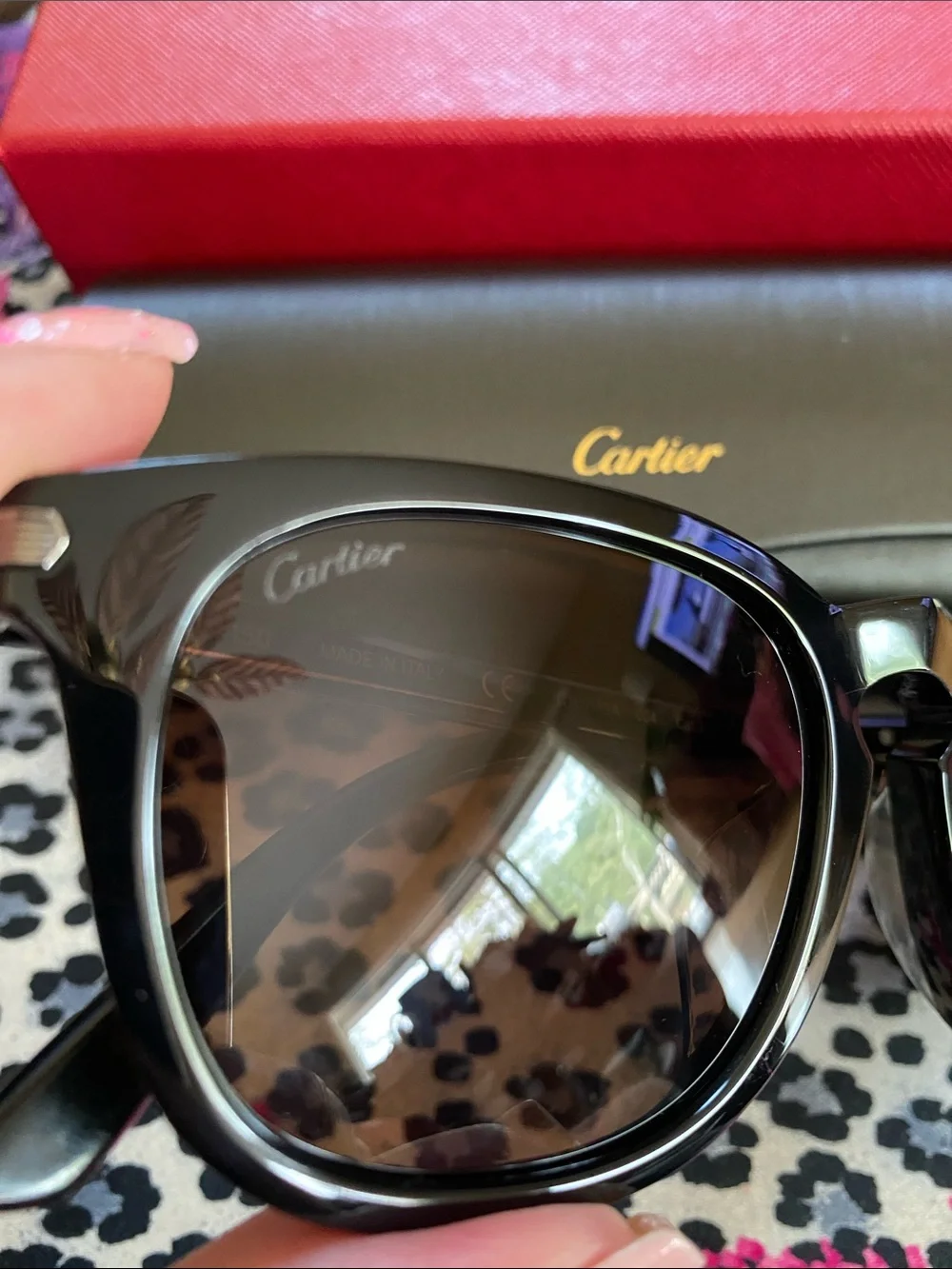 Cartier Made in Italy Black Shiny Silver Logo Unisex Luxurious Sunglasses NWT